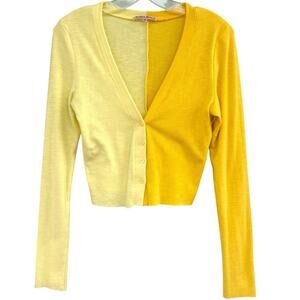 Bailey Rose Colorblock Cardigan V-Neck Ribbed Two-Tone Yellow Sweater Size Small
